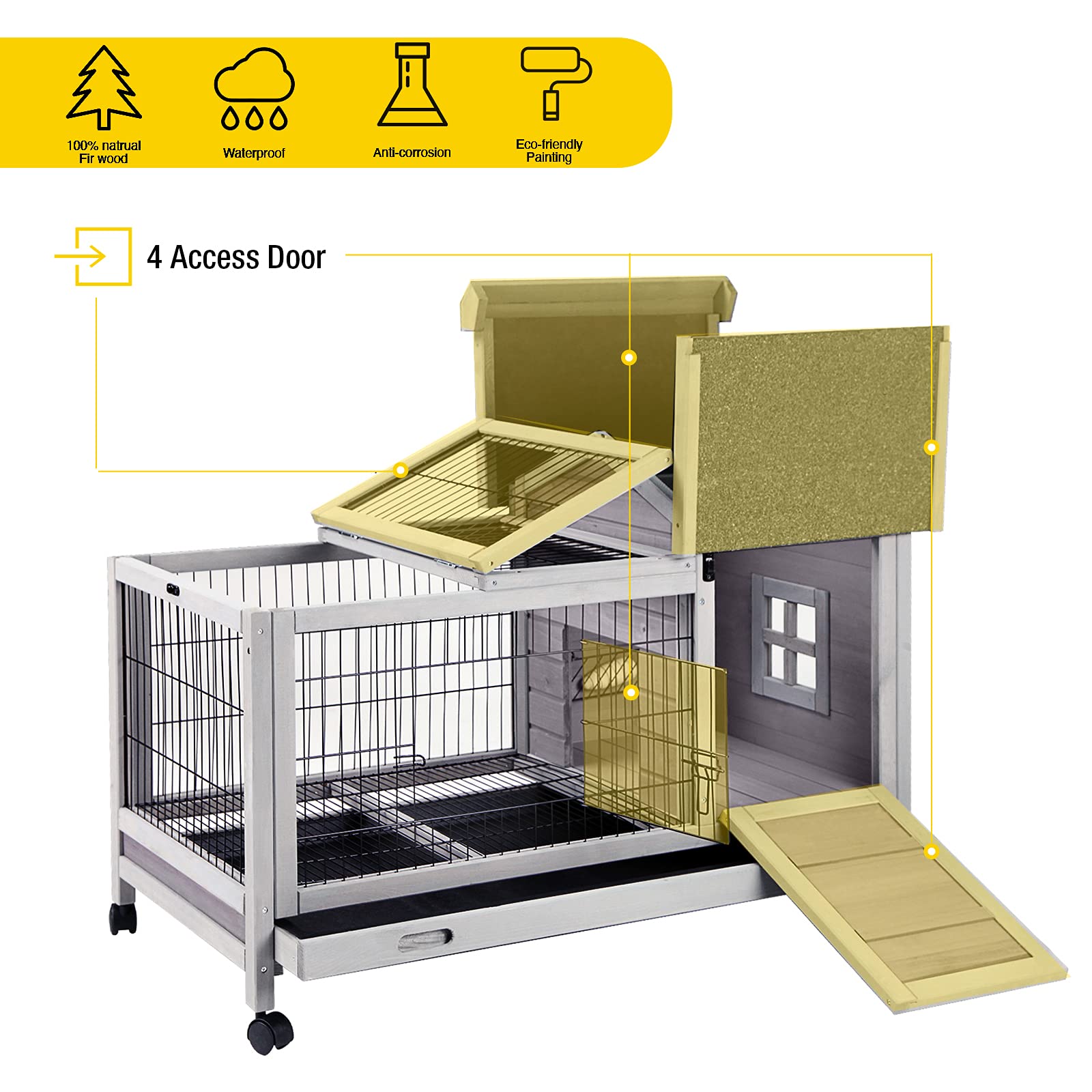 Aivituvin Rabbit Hutch Indoor Rabbit Cage Outdoor Bunny Hutch Guinea