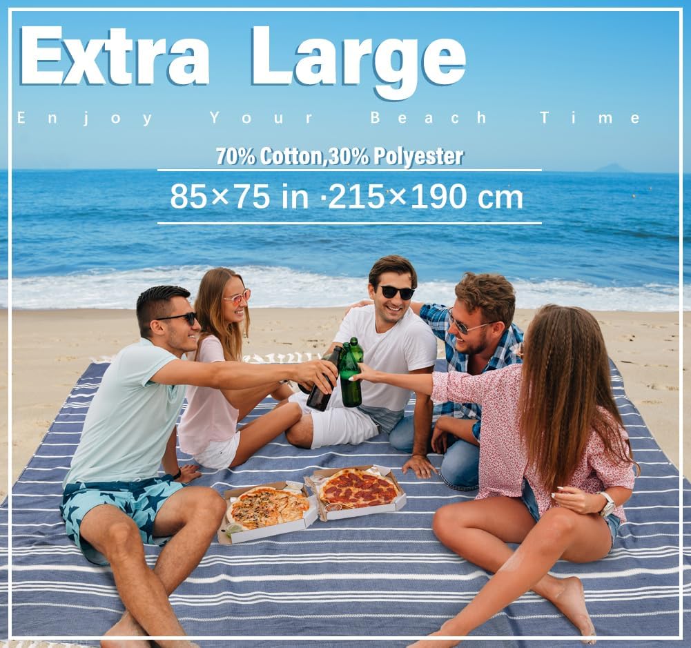 Giant Turkish Beach Towel Blanket 85x75 Cotton XXL Extra Large Oversided Bath Pool Blankets XL Huge Bed Sand Free Throw Towels Picnic Outdoor Big Quilt Necessities Cloud Gifts for Adult Blue - Image 2