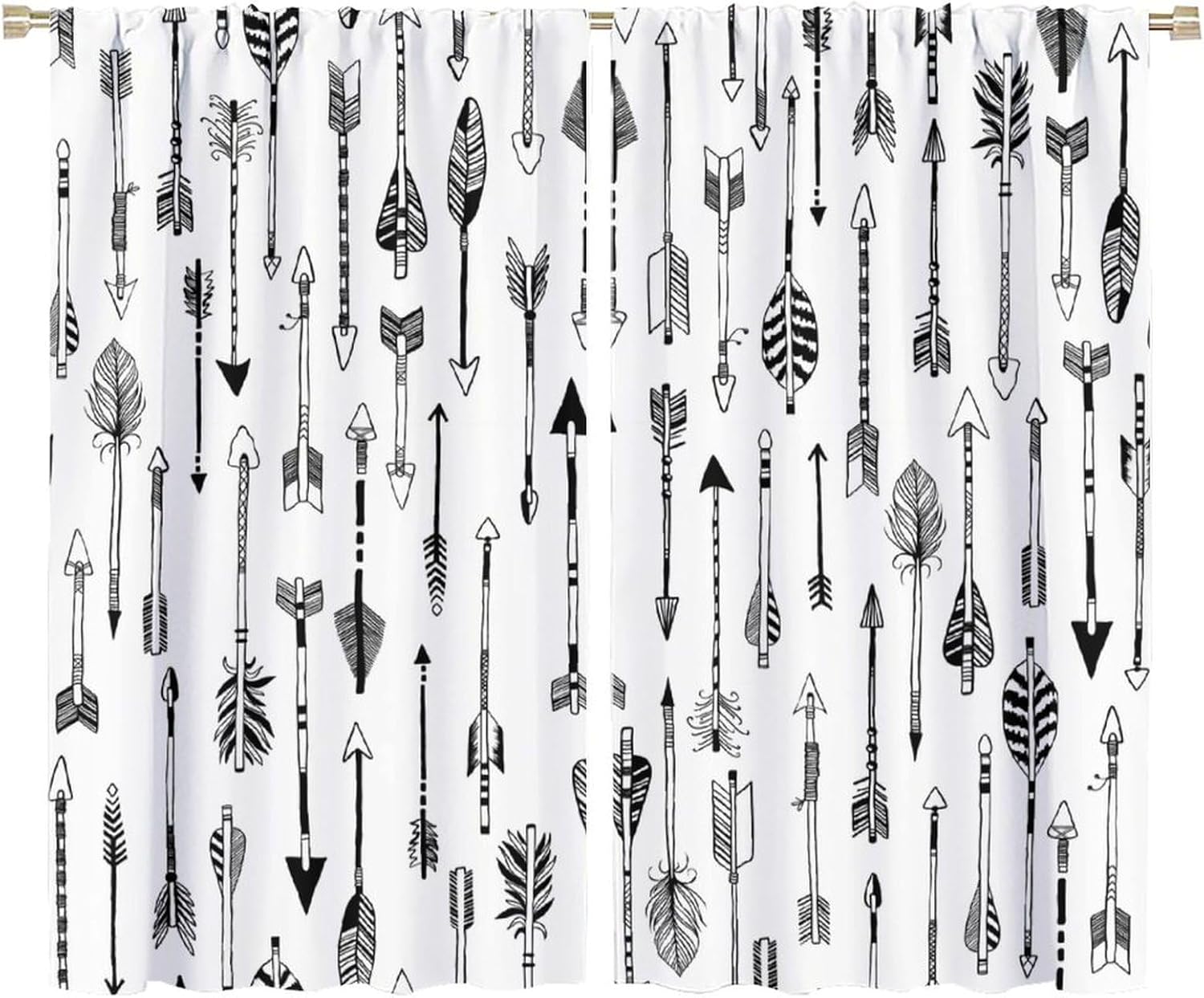 Vintage Black & White Arrow Curtains - Rustic Native American Western Farmhouse Arrow Print Thermal Insulated Blackout Curtains - Rod Pocket Window Treatment Drapes for Bedroom 2 Panels 63L x 36W
