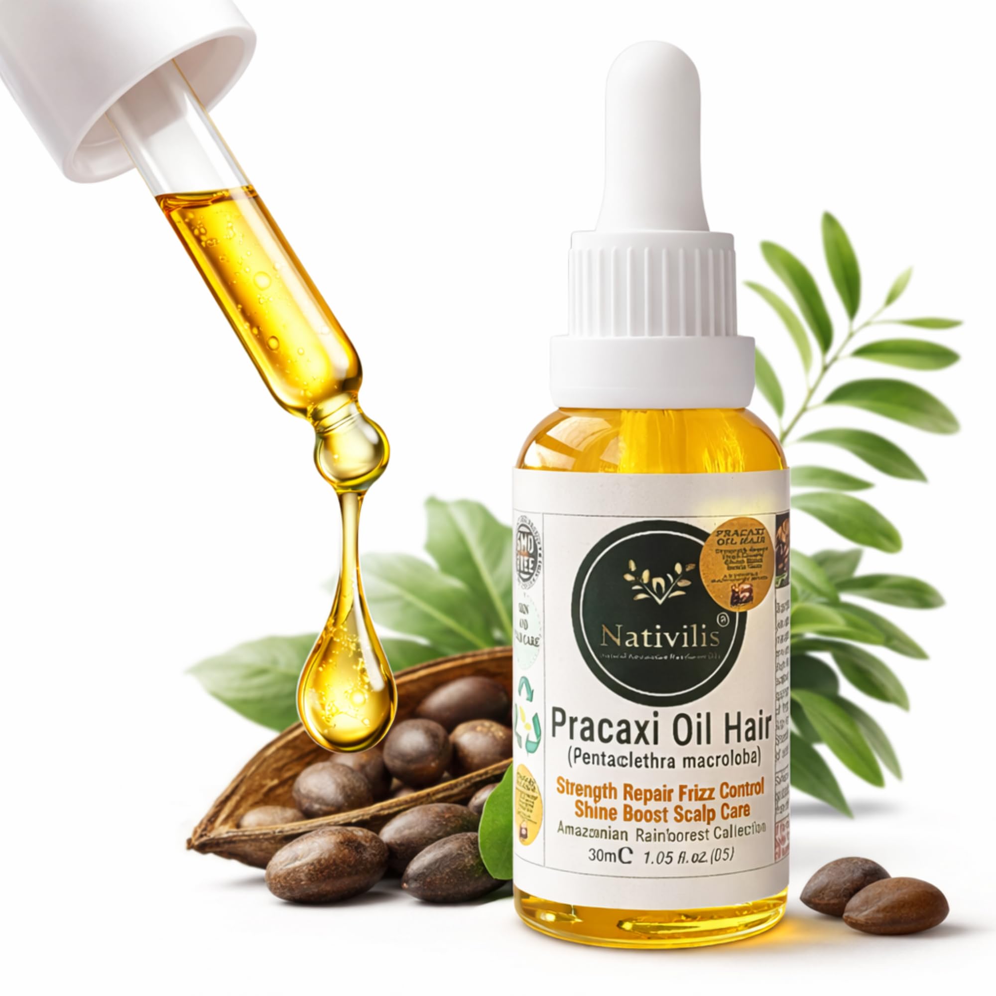 Pracaxi Oil 100% Pure – Amazoner Forest Olejek do włosów i skóry głowy (30 ml) – Anti-Frizz, głębokie nawilżenie i połysk – naturalna pielęgnacja włosów