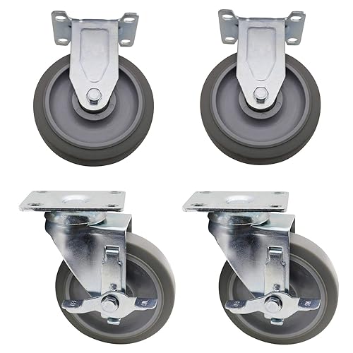 Dr.Luck Juego de ruedas combinadas de 5 pulgadas, 2 rígidas y 2 giratorias con freno lateral, rueda de goma TPR gris, rodamiento de bolas doble,