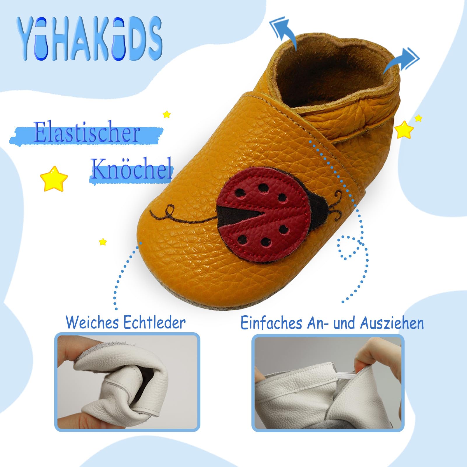 YIHAKIDS Krabbelschuhe Babyschuhe Leder Babyhausschuhe Lauflernschuhe Lederpuschen Jungen Mädchen Hausschuhe 0-3 Jahre