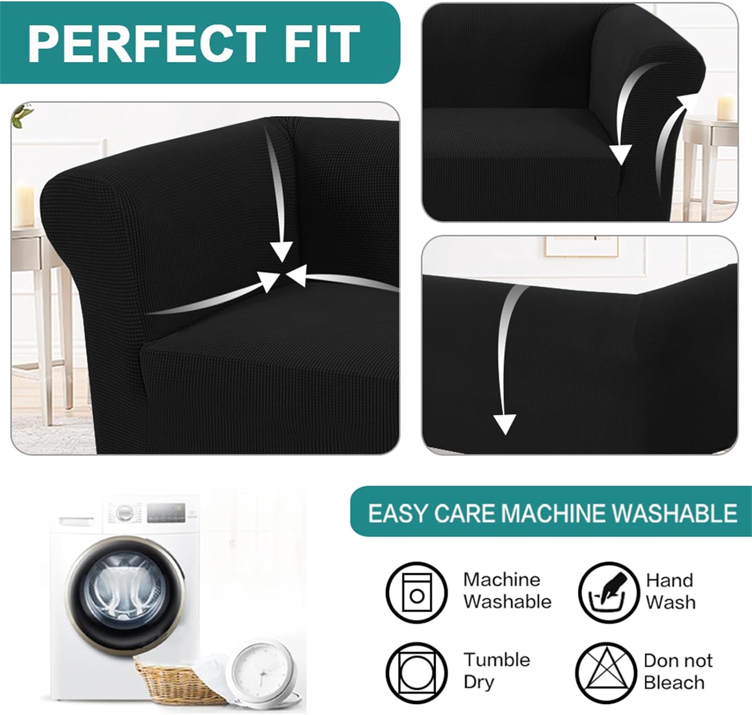 Stretch Sofa Cover for Chesterfield Sofa Covers, 1/2/3 Seater Couch, Universal Sofa Covers Jacquard Spandex Pet Dog Furniture Protector (Black,Chair)