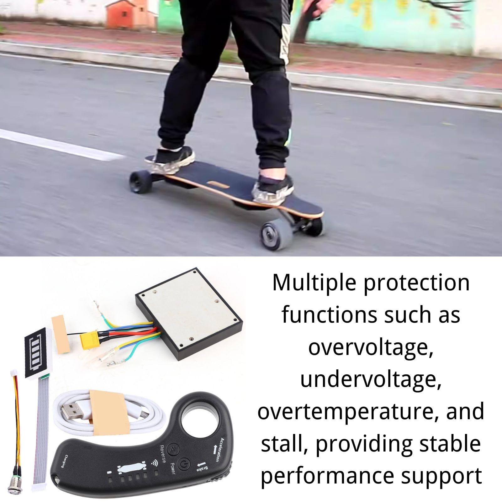 Kit de ESC Contrôleur de Skateboard Électrique Télécommande, 36V 12A 430W Ensemble de ESC Carte Mère de Moteur à Moyeu sans Balais à Double Entraînement Longboard Électrique Télécommande