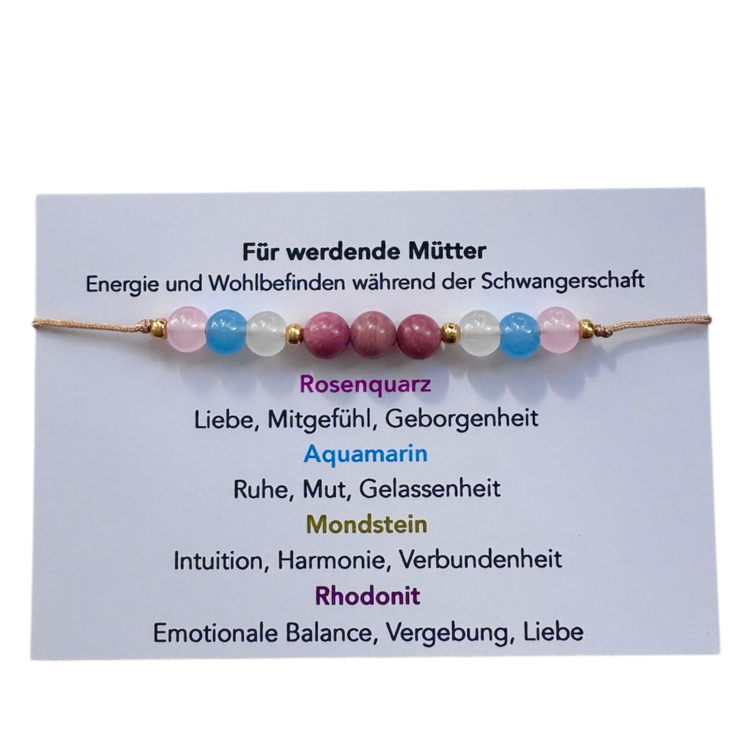 Schwangerschaftsarmband Armband für schwangere Pregnant Natursteine verstellbar Armband für werdende Mütter Rosenquarz Rhodonit Aquamarin Mondstein Edelstein Perlen Liebe
