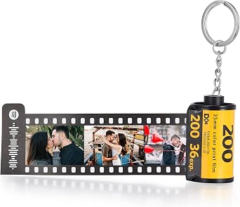 Spotify Keychain Personalized Camera Film Roll Keychain Custom Keychain Photo Couple Camera Film Keychain Gift, Design 1-15 Photos, 35*7mm, Designs 1-15 photos