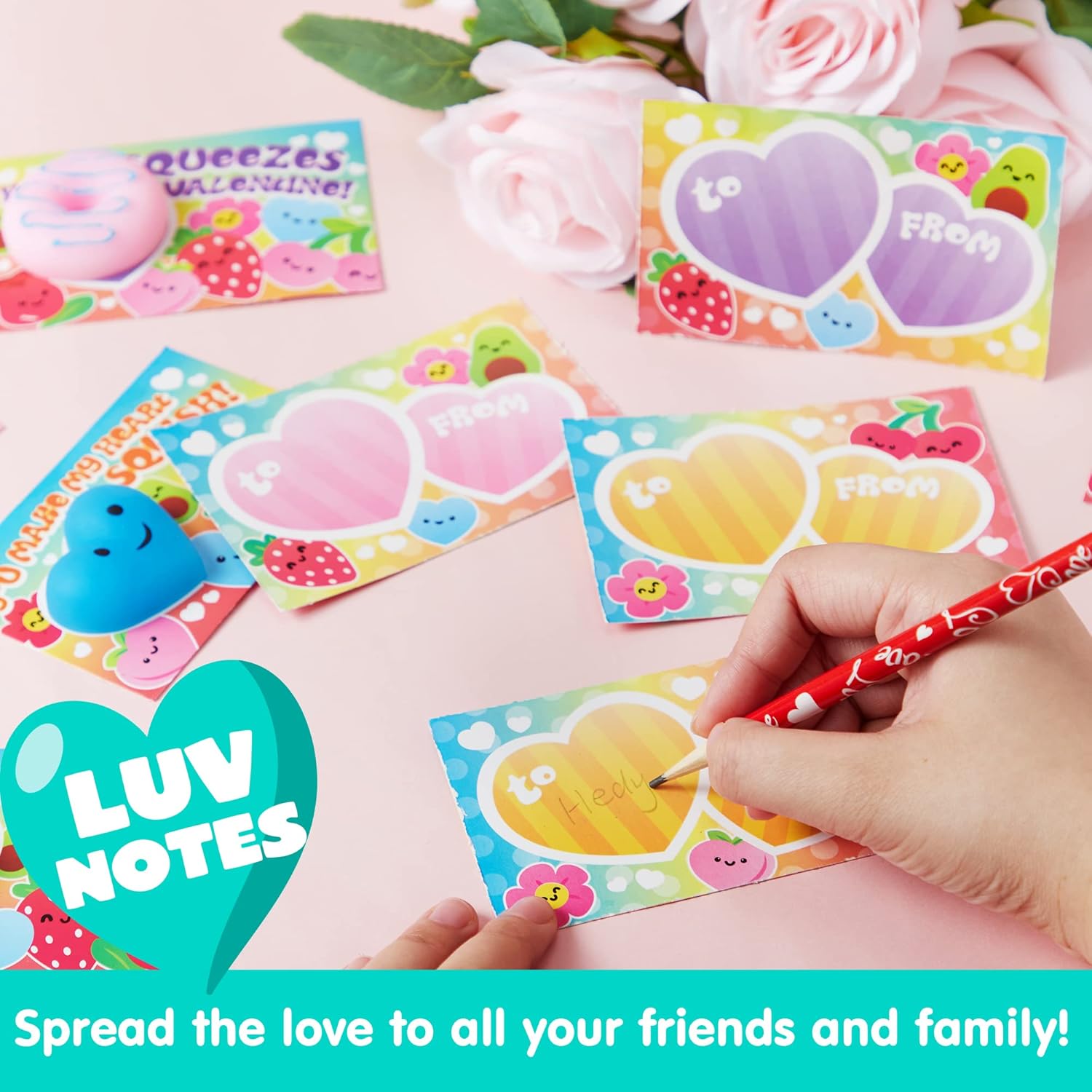 JOYIN 28 Packs Valentines Day Gift Cards with Mochi Squishy Toys, Kawaii Mochi Squishy Toy to Squeeze Stress Relief Fidget Toy for Kids Valentine Party Favor Classroom Exchange Prizes