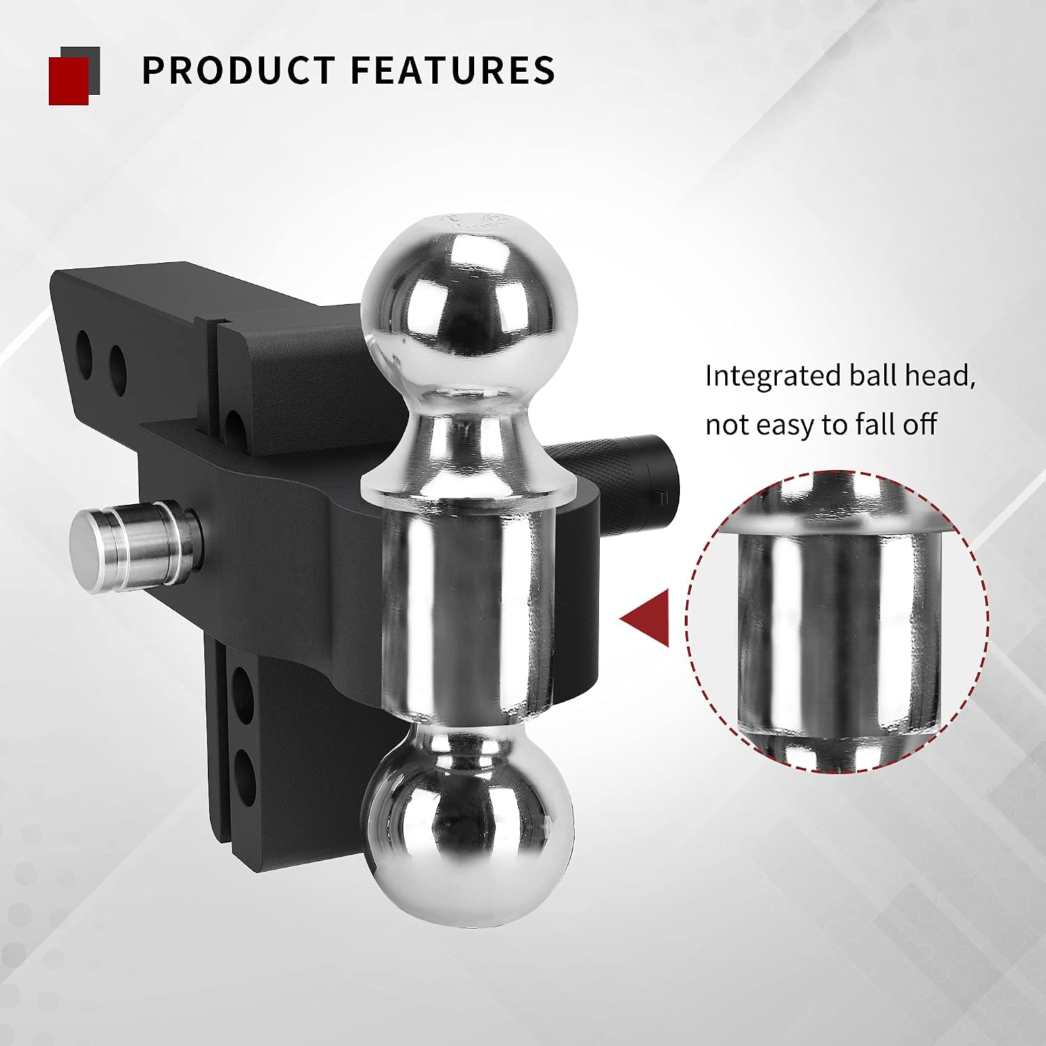 YITAMOTOR Adjustable Trailer Hitch, Fits 2-Inch Receiver, 4-Inch Drop Hitch, Aluminum Tow Hitch, Ball Mount, 2 and 2-5/16 inch Combo Stainless Steel Tow Balls with Double Key Locks, Black