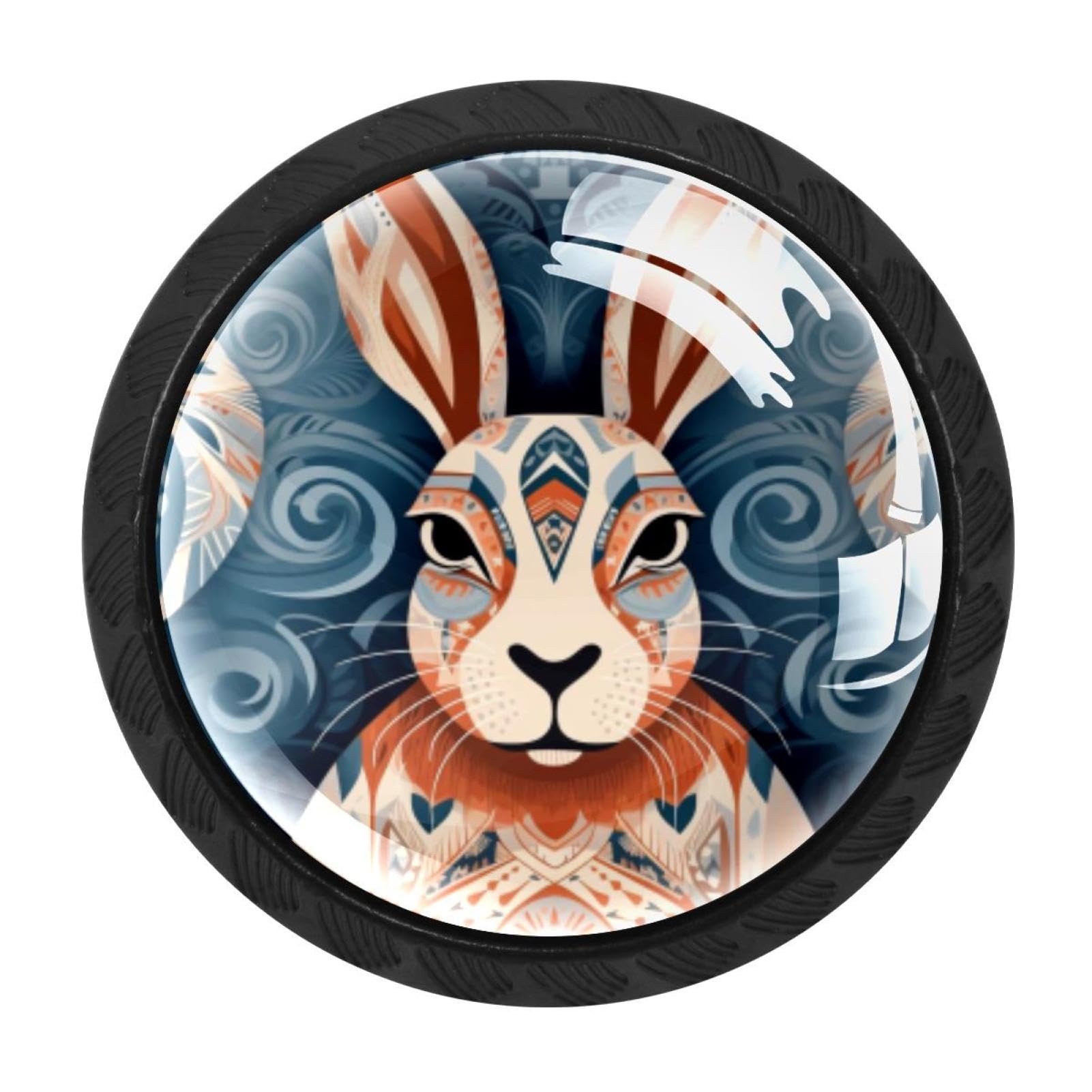 CHENZZZZ 4 Pack Black Rabbit Bunny Drawer Knobs, Cabinet Knobs Round Glass Knobs for Kitchen Cabinet Hardware Bathroom 35MM