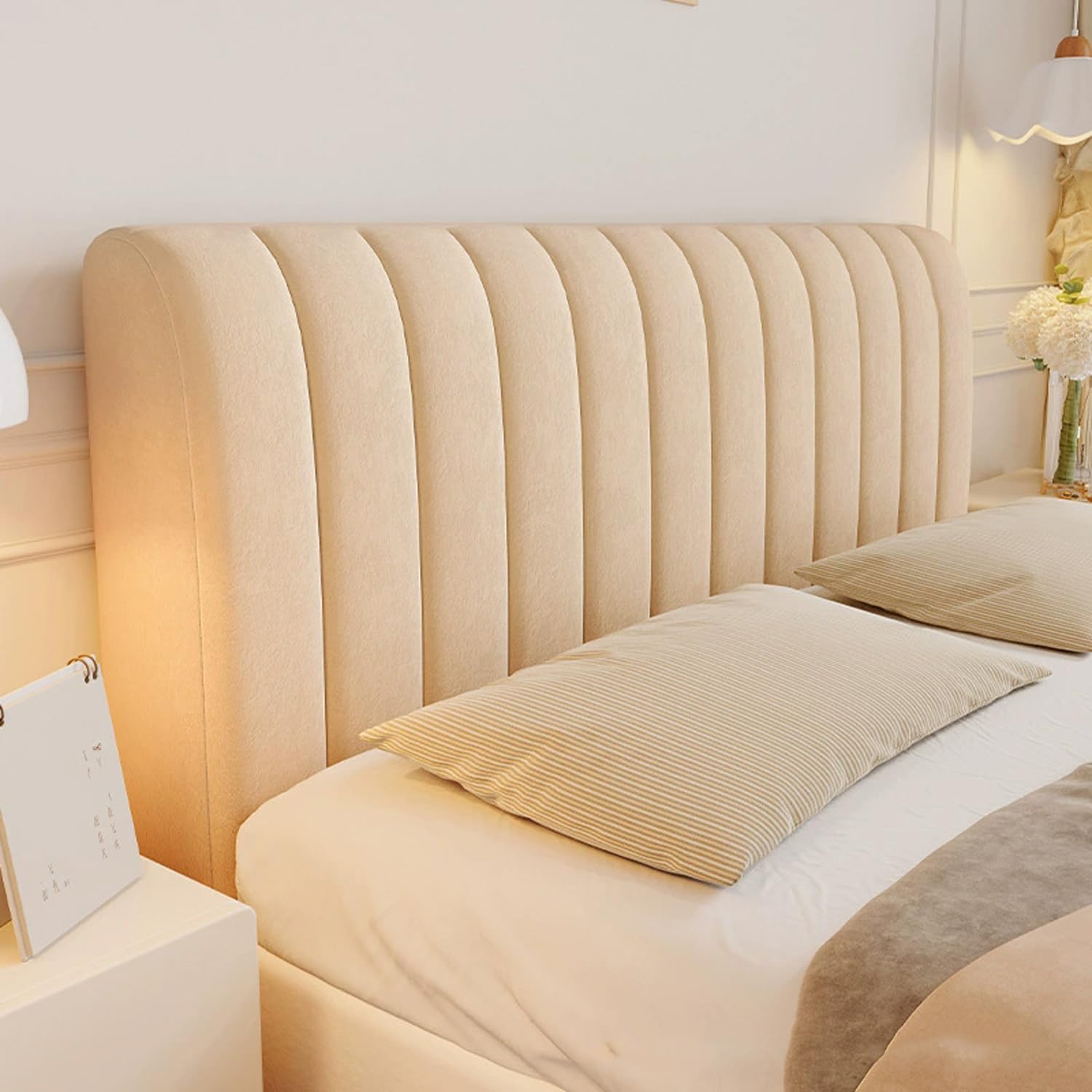 TALCON Comfortable Headboard Cover Dustproof All-inclusive Velvet Bed Board Protection Covers with Interlayer, for Single/King/Double Beds (Khaki,120cm)