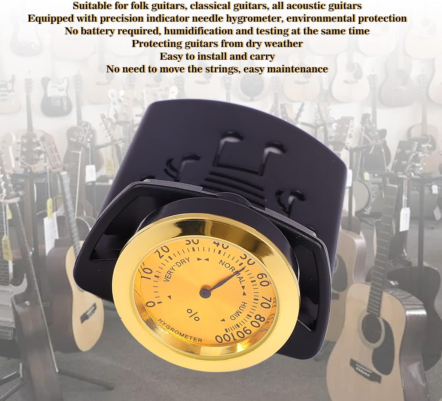 Drfeify Guitar Humidifier Hygrometer, 2 in 1 Portable Guitar Humidifier Sound Hole for Acoustic