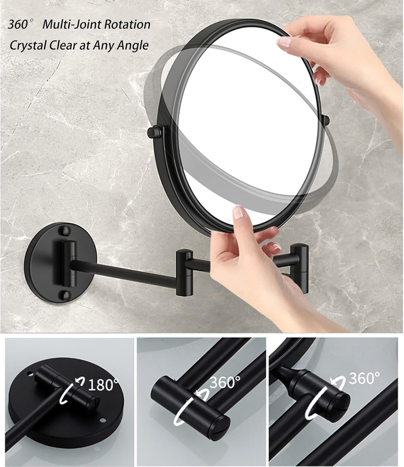 化粧鏡 壁掛け式化粧鏡 5倍拡大鏡 壁付けミラー 両面 角度調整 360度回転 洗面所 浴室用 風呂 鏡 ホテル ミラー 宇宙用アル