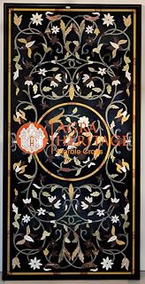 Black Marble Top Dining Hallway Table Top Marquietry Design Hallway Furniture Decor | 50"x22" Inches