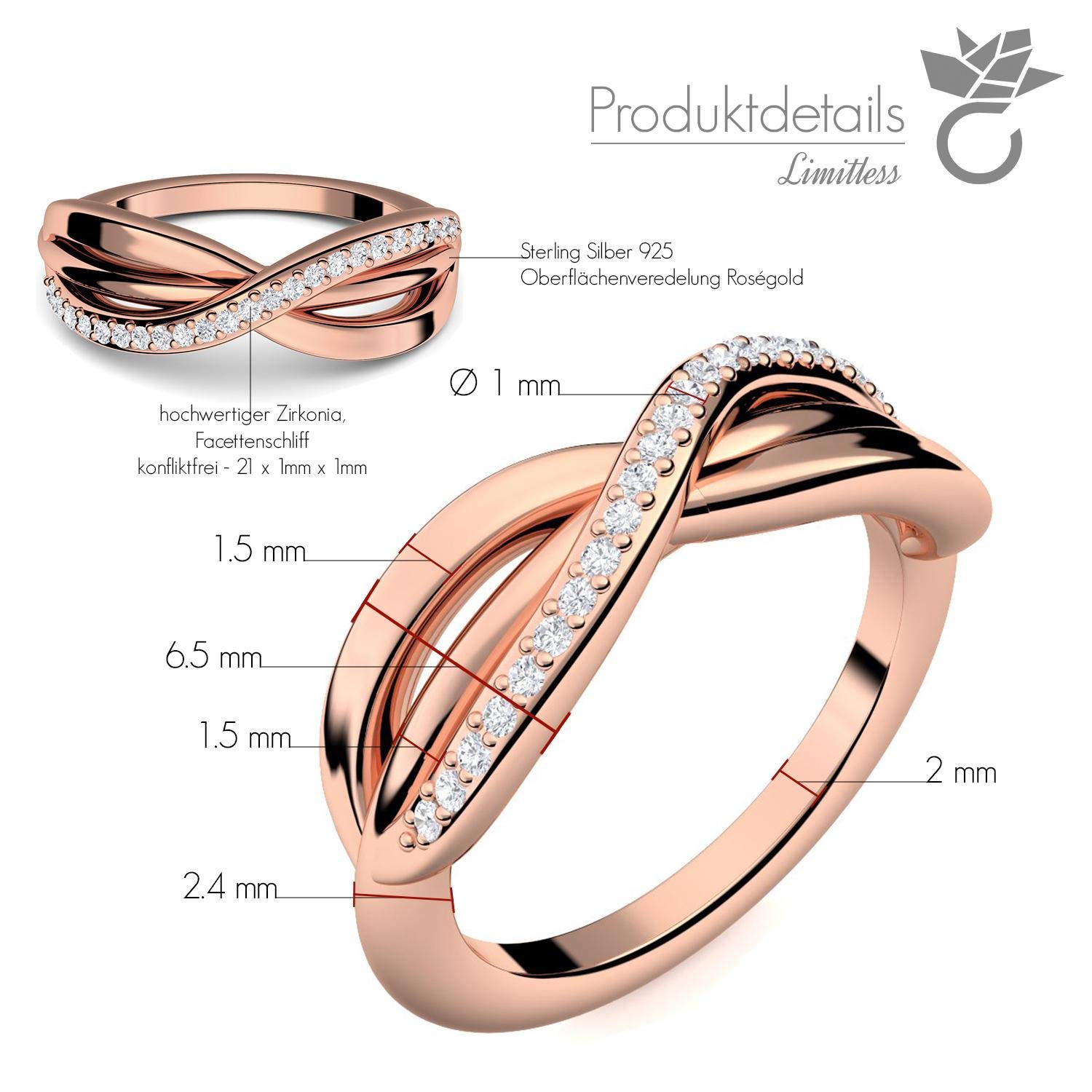 Unendliche Liebe Ring Rosegold von AMOONIC mit Zirkonia Verlobungsring