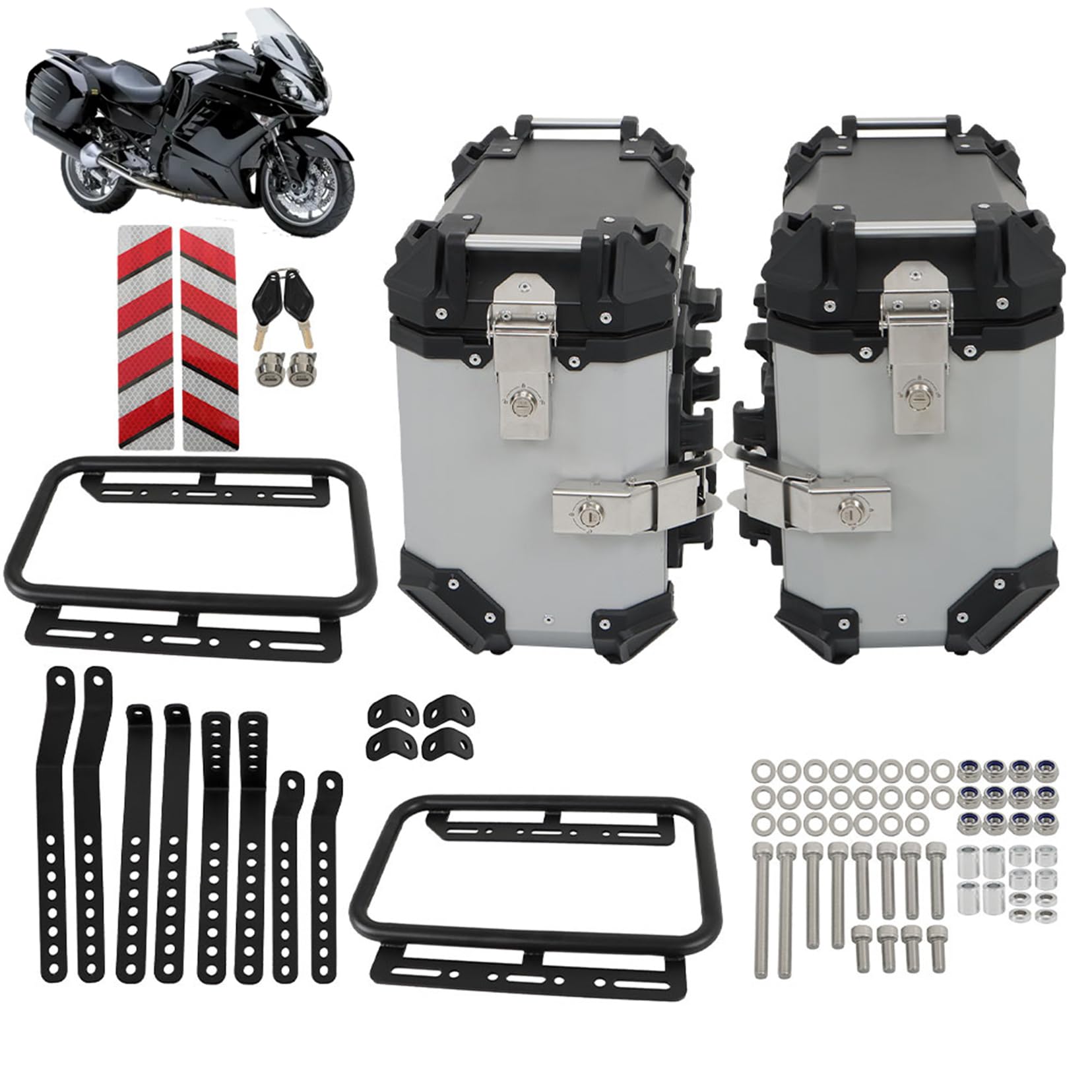 SEBLAFF Motorcycle Hard Side Saddlebag Box Trunk Tour Motorcycle Panniers Side Case Silver 36L