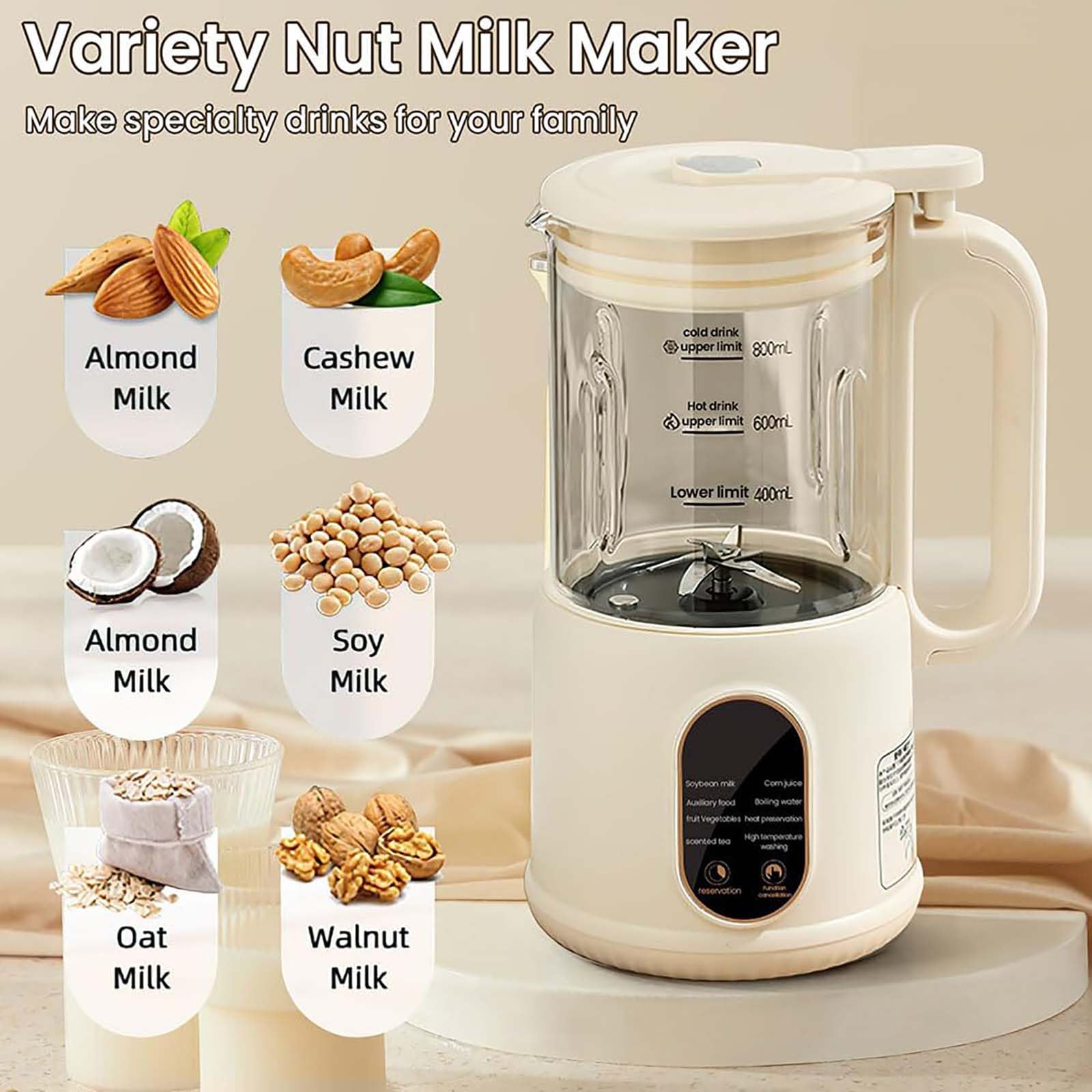Automatyczny Blender Do Mleka Orzechowego 600ml, 400w Maszyna Do Soi Na Bazie Roślin Z Samooczyszczaniem I 18-godzinnym Timerem