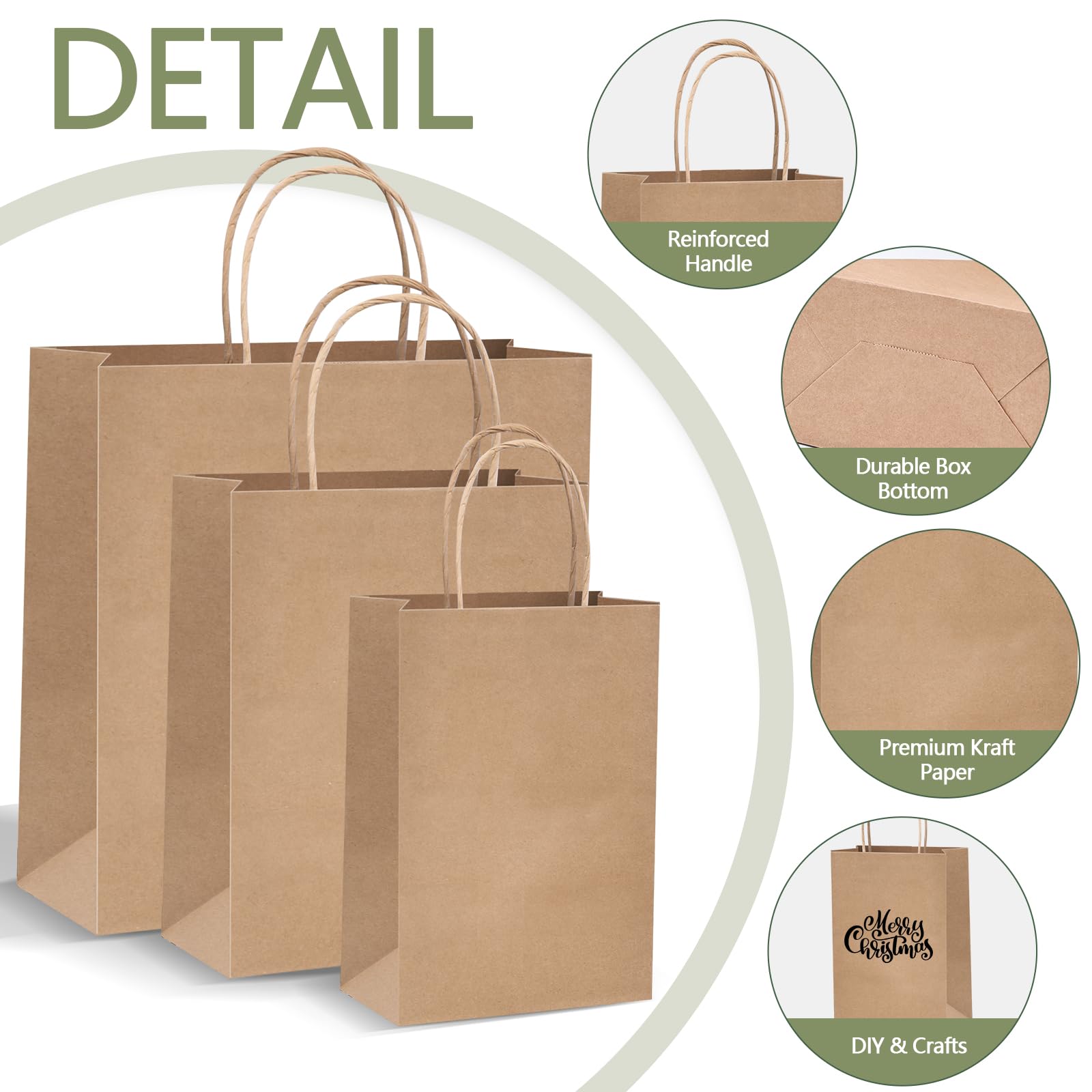 COGLARING 130 bolsas de papel marrón con asas, bolsas de regalo Kraft de varios tamaños a granel para pequeñas empresas, bolsas de compras, bolsas de venta al por menor, bolsas de fiesta, bolsas de