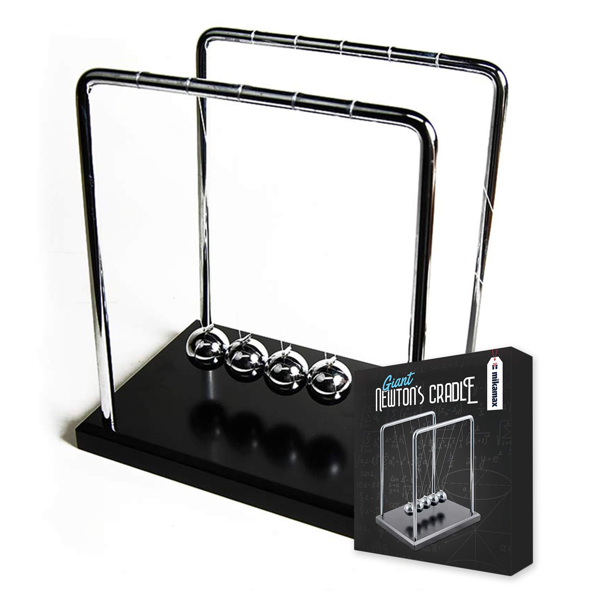 Mikamax Black/White – Giant Newton’s Cradle – Wood & Steel – Physics – Newton Law – Energy – Desk Accessory – Office Product – Classic – Five Balls