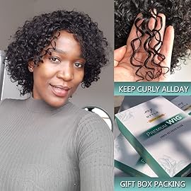 HUA Short Curly Human Hair Wigs for Black Women 8 inch Short Curly Wigs for Black Women No Lace Front Human Hair Wigs (WIG P4/27)
