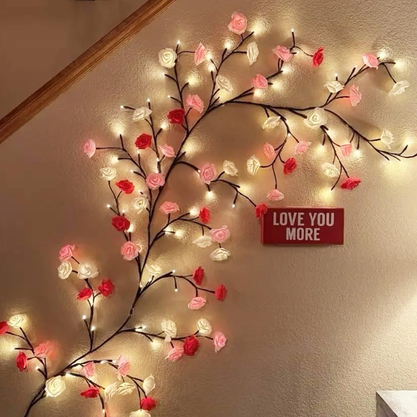 Luci LED a forma di ramo di albero da parete, luci a LED a forma di ramoscello con 96 luci a LED a forma di fiore e alimentazione USB, 8 modalità di illuminazione per interni, decorazione per