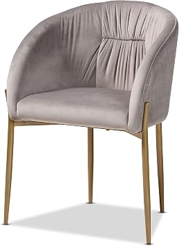 Baxton Studio Ballard Modern Luxe and Glam Grey Velvet Fabric Upholstered and Gold Finished Metal Dining Chair