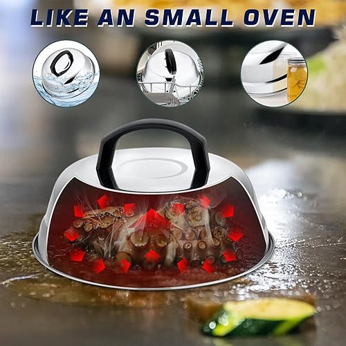 Miniatura 3 de Cúpula de fusión de 9 pulgadas y prensa de hamburguesa de 5.5 pulgadas, cubierta de vapor redonda HaSteeL con prensa de tocino de acero inoxidable,