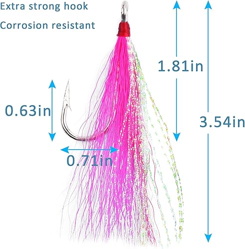 Miniatura 24 de Anzuelos de cola de cubo de pesca con fondo de agua salada, gancho de cola de cubo Mylar Flash Teasers para pargo bagre bacalao platija Hi-Lo Rigs