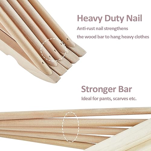 Miniatura 5 de ROSOS Paquete de 20 perchas de madera maciza con gancho cromado giratorio de 360 grados, acabado suave y muescas cortadas con precisión, perchas de