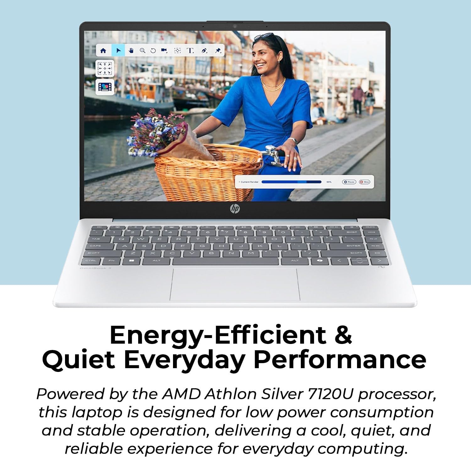 HP 14" Moonlight Blue Laptop with Office 365, AMD CPU, 4GB DDR5 RAM, 1.1TB Storage (128GB SSD and 1TB OneDrive), HD Display, Windows 11, Energy-Efficient & Quiet Performance