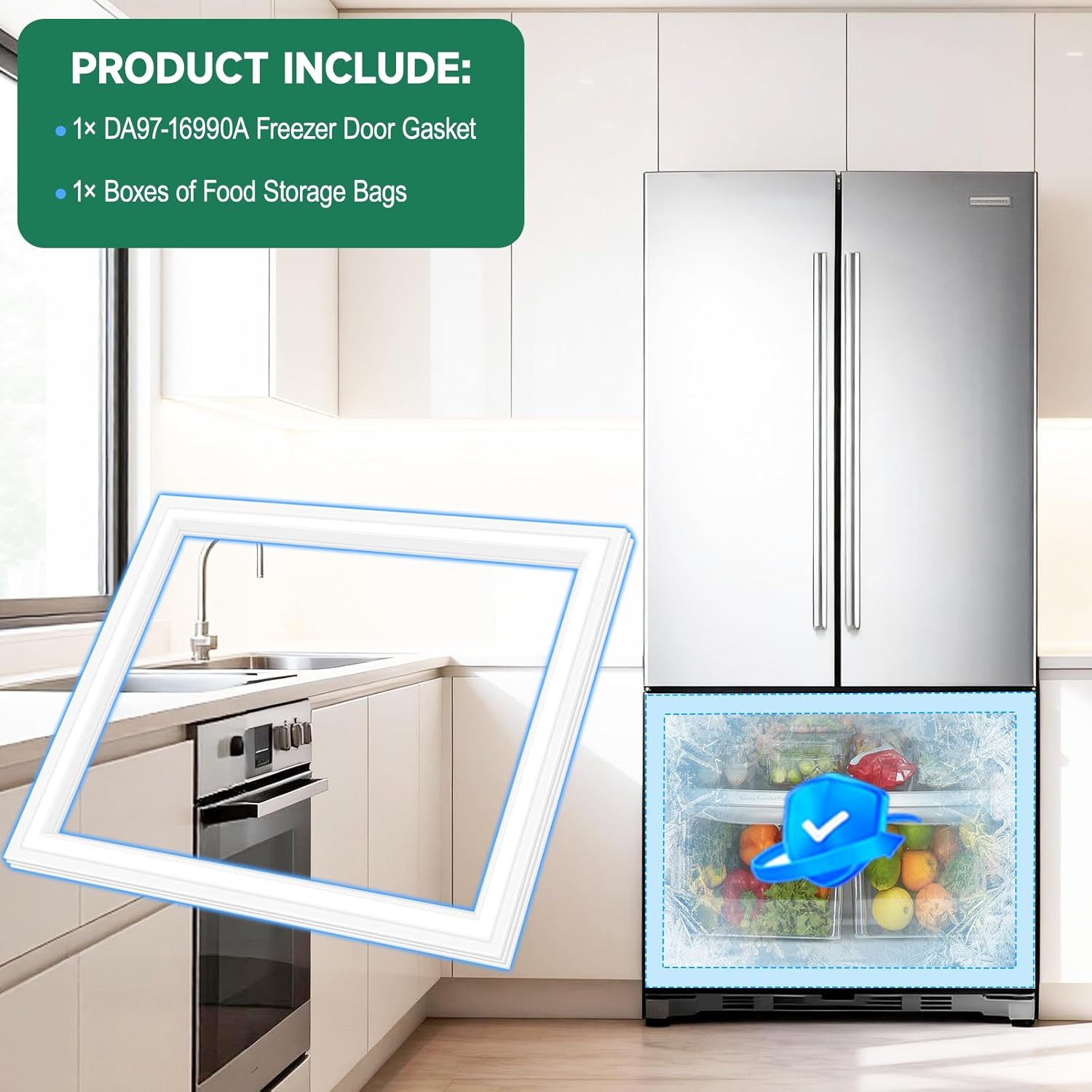 UPGRADED DA97-16990A Freezer Door Gasket Replacement Compatible with Samsung Refrigerator Parts Door Seal, Replaces RF18A5101WW RF18A5101SR RF20A5101WW RF20A5101SR RF20HFENBWW Freezer Door Gasket