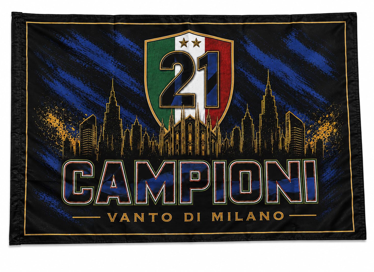 Bandera de 150 x 100 cm para celebración de aficionados en color negro y azul para campeones
