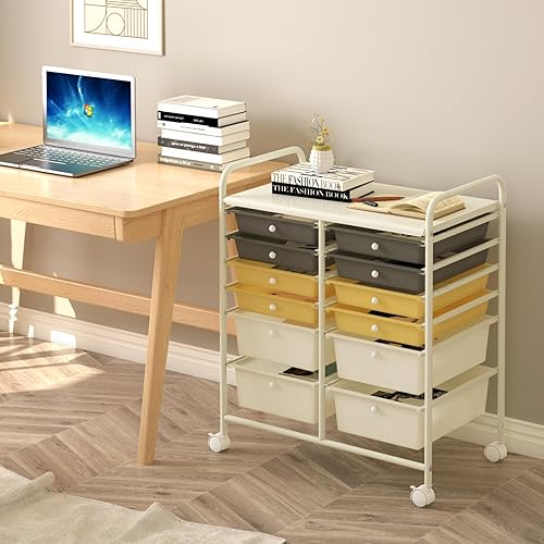 Miniatura 2 de Topment Carrito de almacenamiento con ruedas de 12 cajones, carrito organizador móvil multiusos, carrito de utilidad para el hogar, oficina, escuela