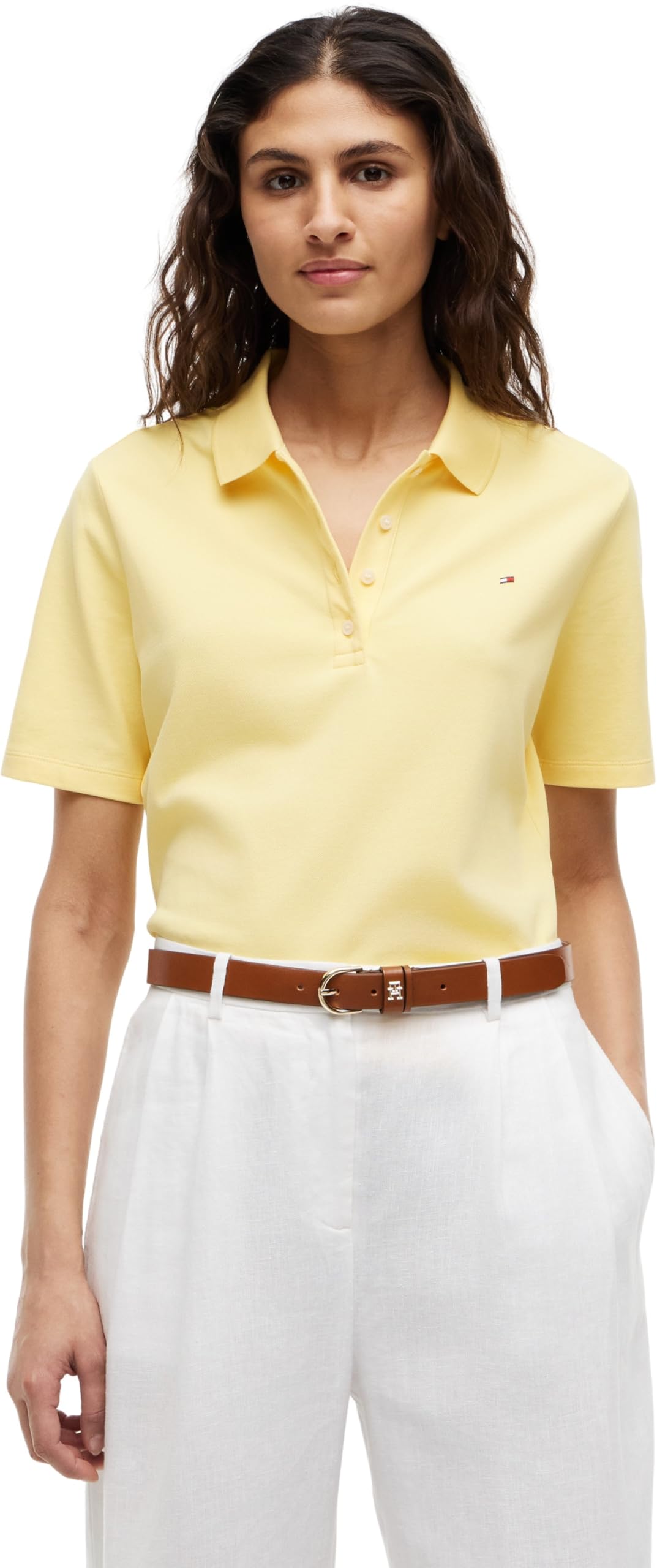 Tommy Hilfiger Damen Poloshirt Kurzarm Regular Fit, Gelb (Citronella), XS