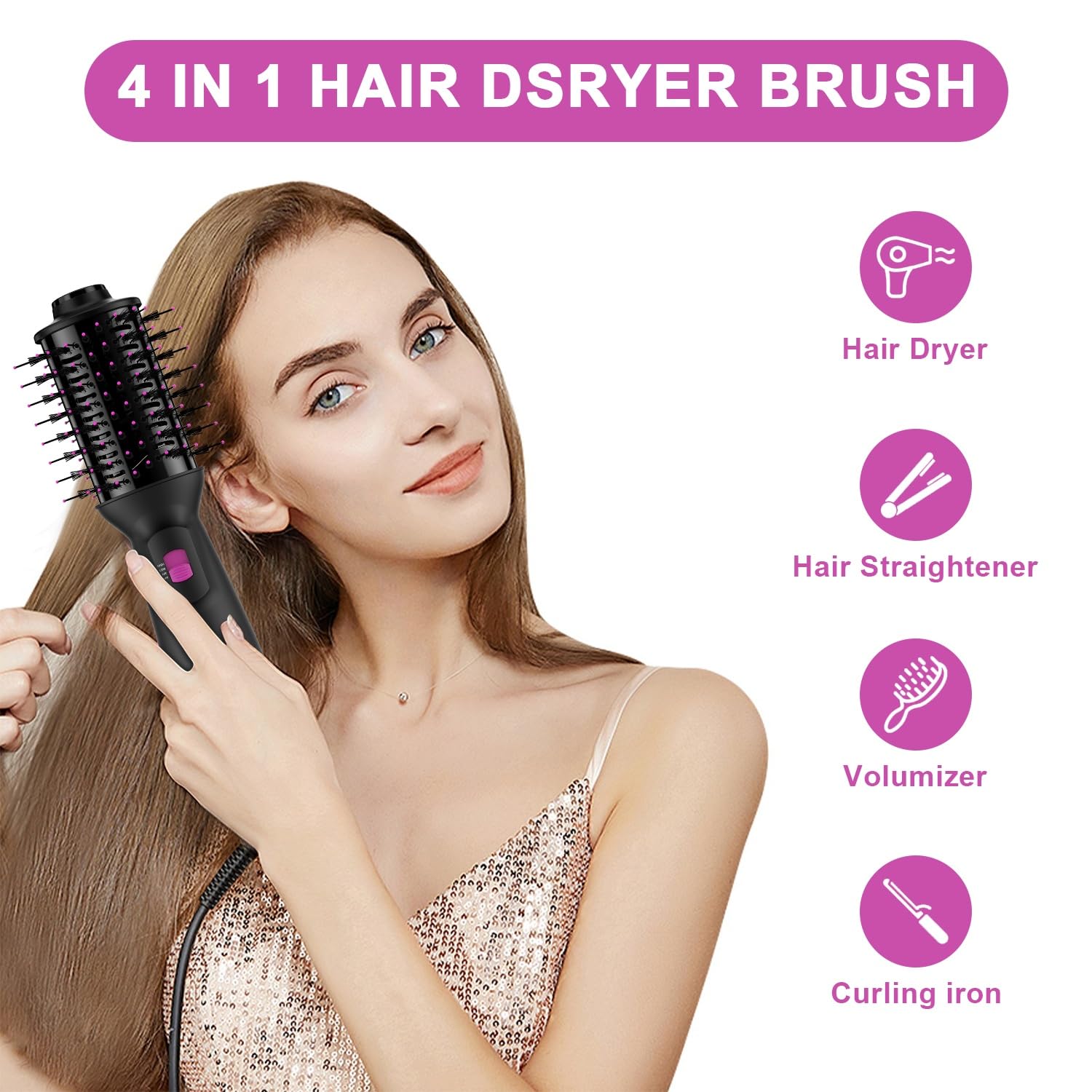 Dual Voltage Mini Hair Dryer Brush with Ionic Ceramic Styling