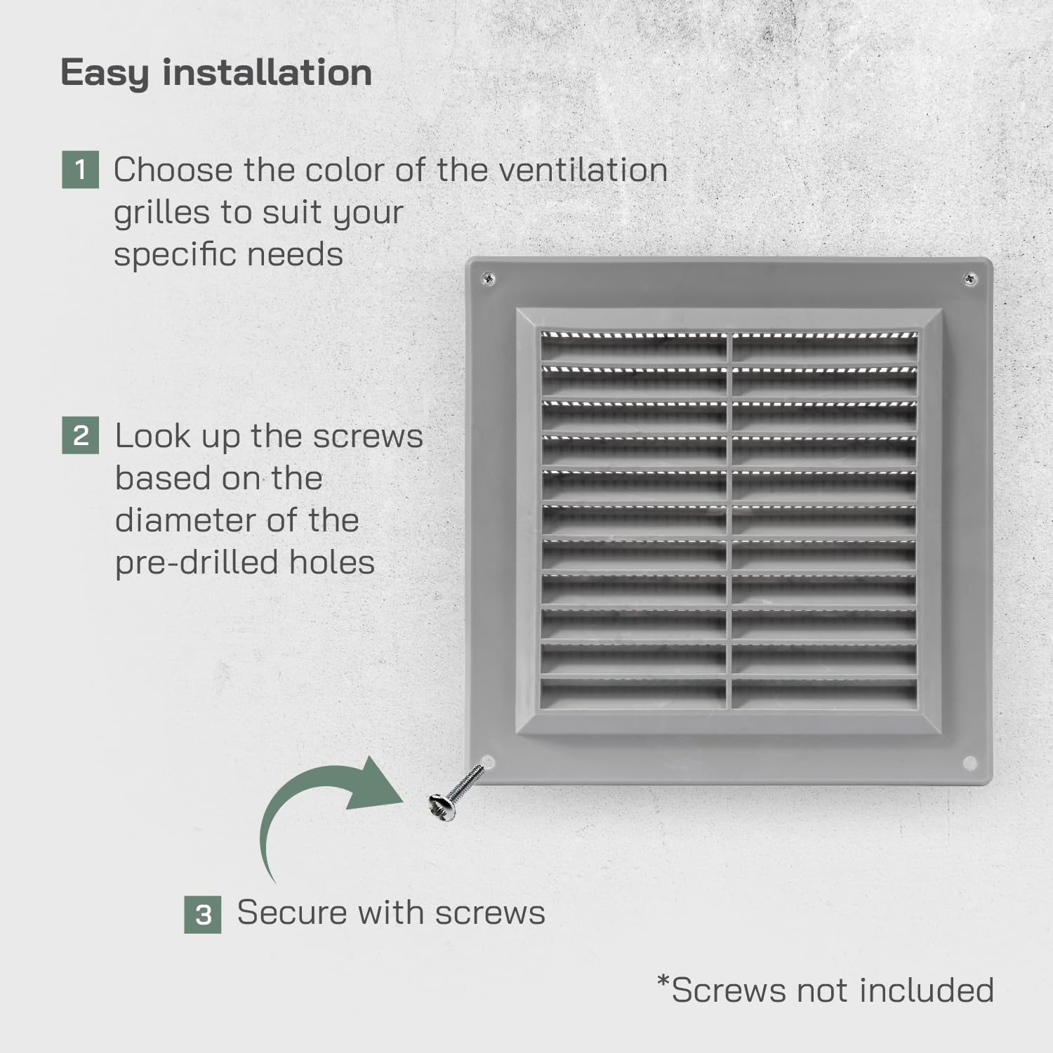 Vent Systems 150 x 150 mm / 6" x 6" Inch Square Plastic Air Vent Cover, Louvered Wall Grille with Insect Mesh, HVAC Vent Cover for Intake and Exhaust for Wall, Ceiling, Shed, Home Improvement - Image 4