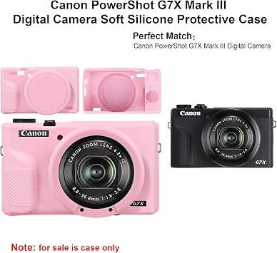 Elonbo Camera Case for Canon G7 X Mark III, Soft Silicone Protective Case for Canon PowerShot G7X Mark III Digital Camera, Removable Lens Cover, Pink