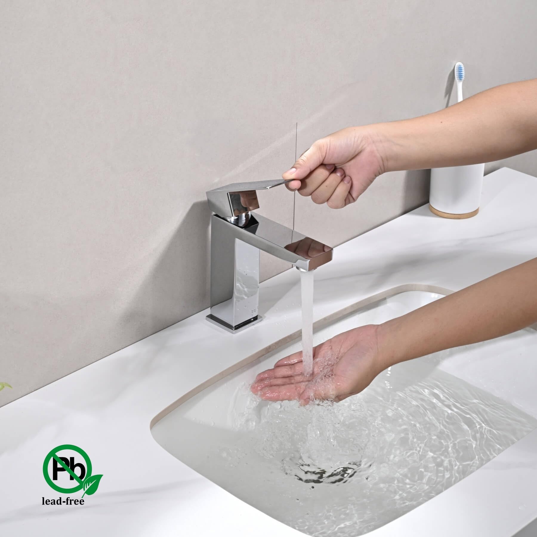 Rubinetto Lavabo Monoleva Cromo Miscelatore Monocomando per Bagno con Altezza del Beccuccio di 110 MM con Aeratore Anticalcare e Cartuccia Ceramica, Design Moderno, Senza Piombo