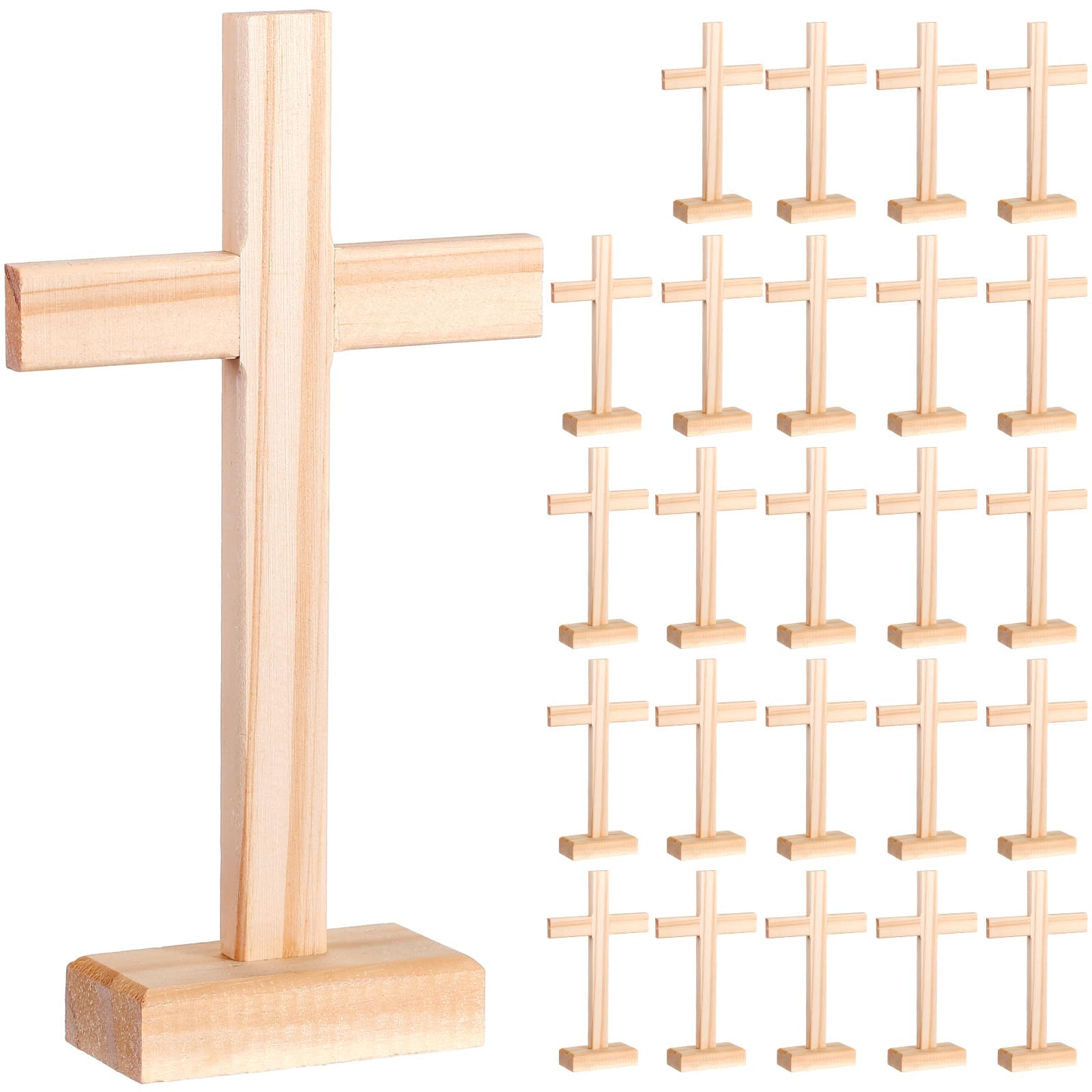 Suzile Easter Day Christian Wooden Crosses for Craft Nativity Tabletop Standing Baptism Cross Bulk Religious Centerpiece for Church Sunday School First Communion Easter 8.66 x 4.72 Inch(24 Pcs)