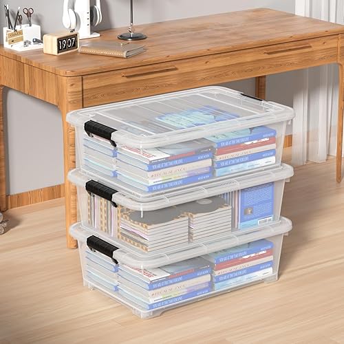 Miniatura 6 de Paquete de 3 cajas de almacenamiento transparentes de 20 cuartos de galón con ruedas, contenedores de plástico debajo de la cama con tapas