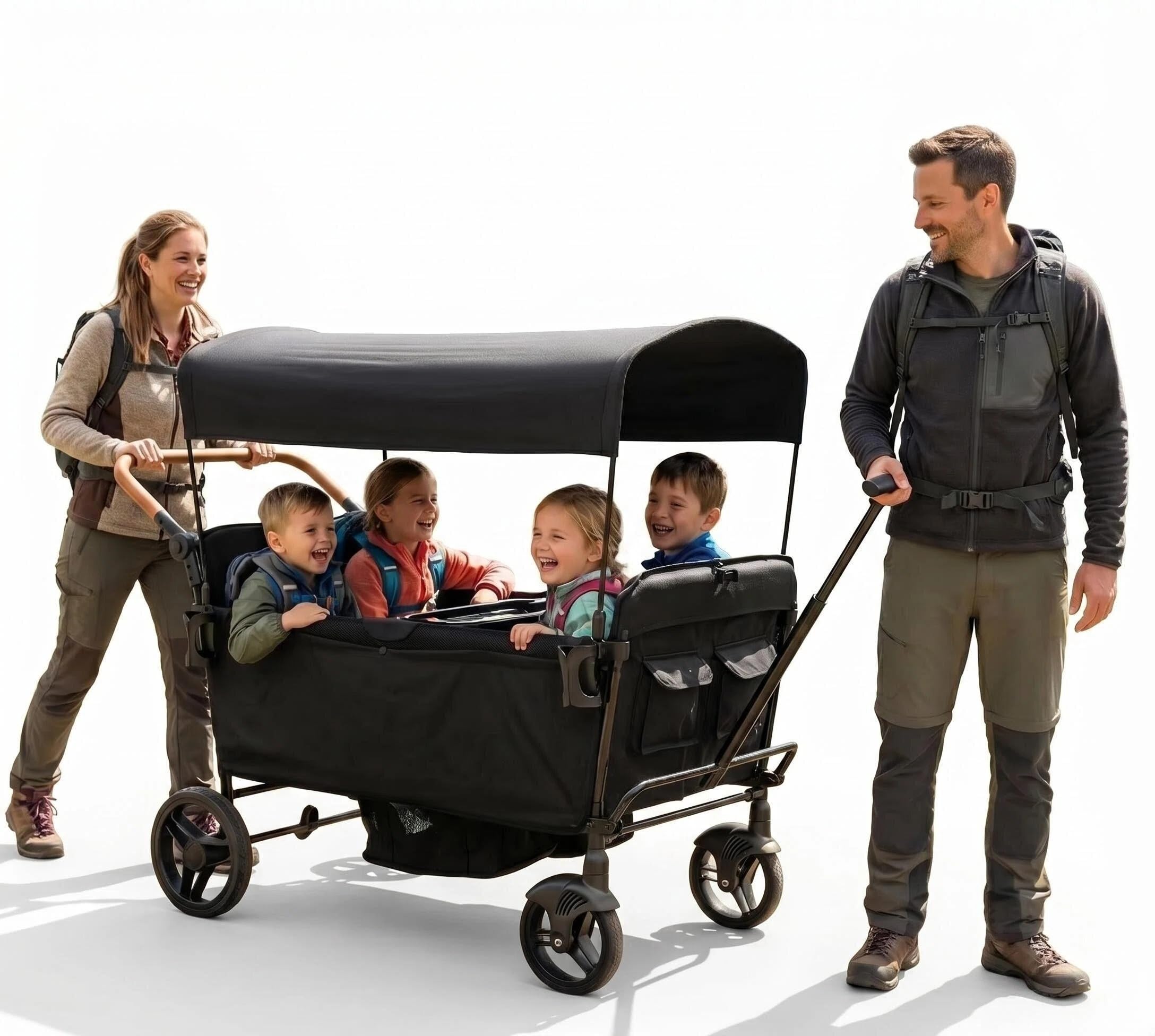 Foldable Wagon Stroller Double Wagon Stroller For Kids & Toddlers -  Lightweight Foldable Push Pull Twins Stroller With 5-Point Harness,  Adjustable Handle & Canopy
