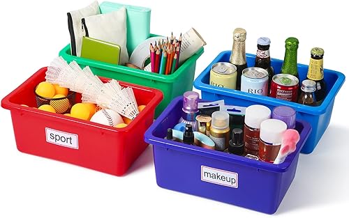 Miniatura 4 de Outus 16 cubos de plástico a granel para organización del aula, pequeños contenedores apilables para libros, cajas de almacenamiento de juguetes,