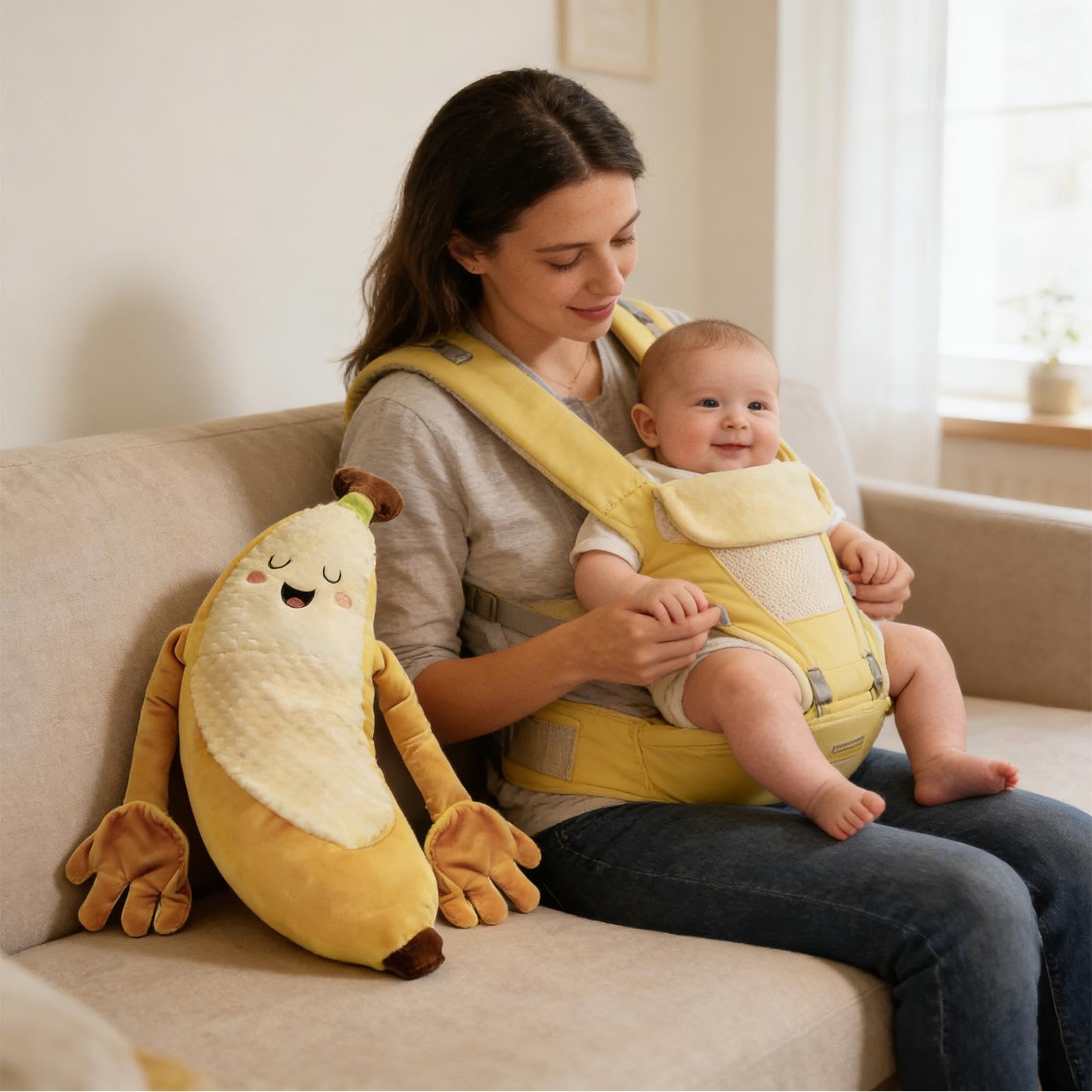Générique Mano lenitivo per bambini a forma di mano Doudou Banana Forma | Giocattolo lenitivo da battitacco con telecomando per culla accogliente casa sedia auto