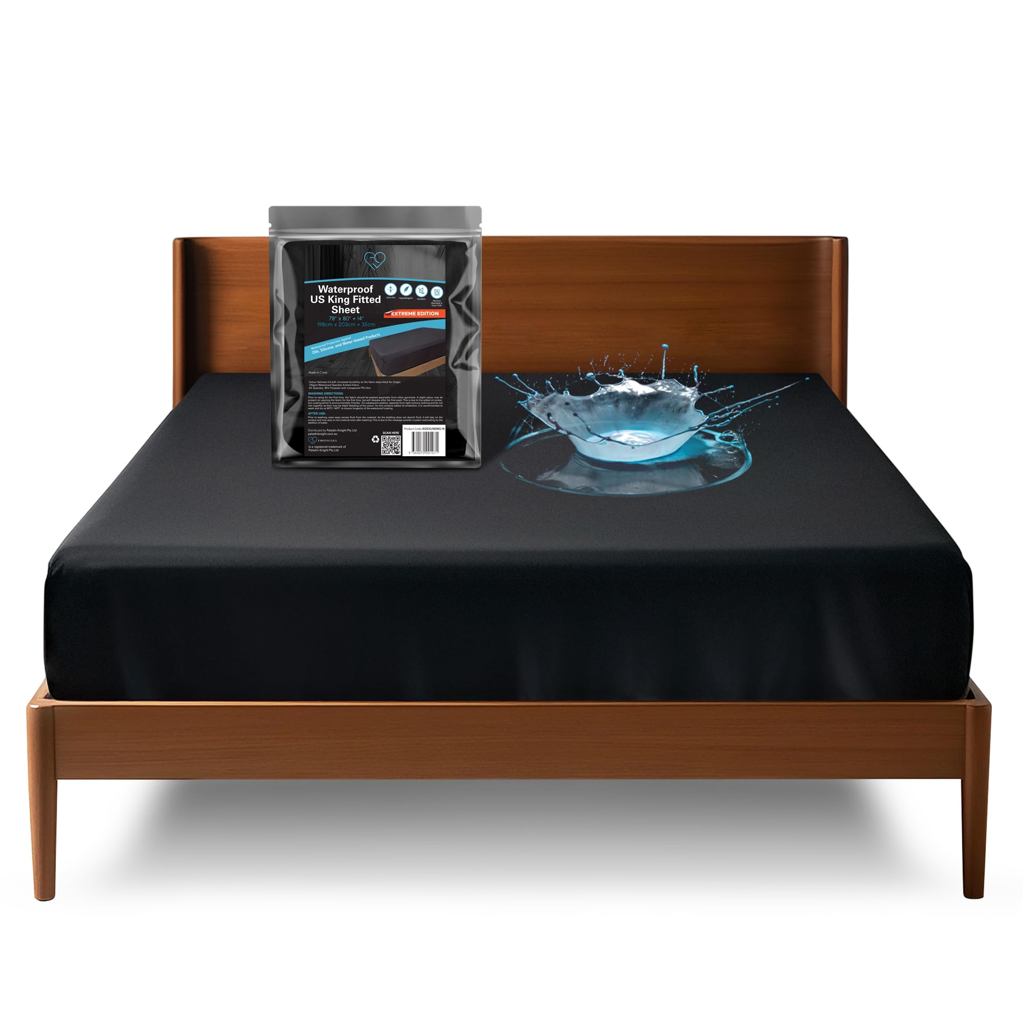 Eroticgel Black Extreme Waterproof Fitted Sheet, Us King, Full-Coverage Sides, 35 Cm Deep Pocket, Mattress Protector For Massage Oil, Water & Silicone Products, Stain-Proof, Hypoallergenic, Noiseless