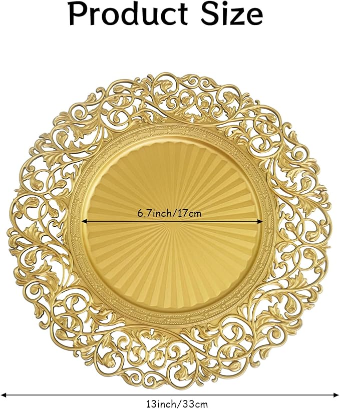 15 Platos Cargadores Dorados Decorativos 33 cm para Fiestas miniatura 3