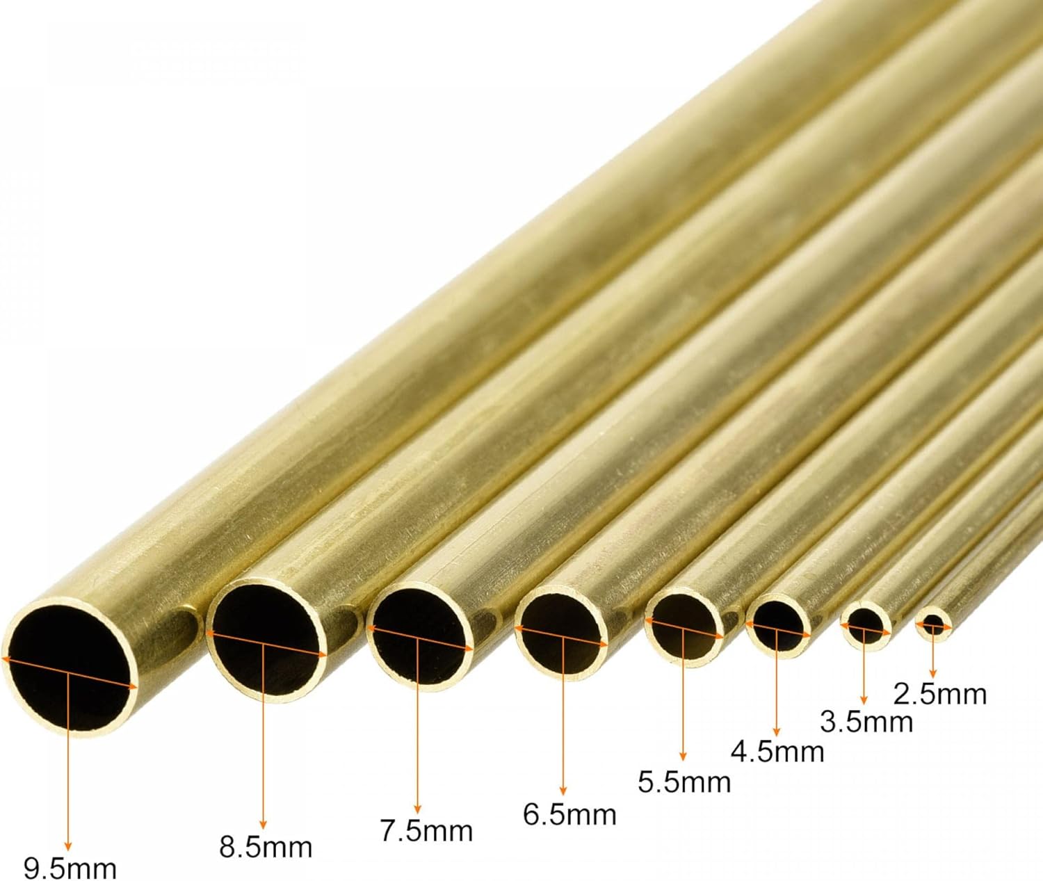 uxcell Brass Tube 2mm-10mm OD 0.5mm Wall Thickness 300mm Length Tubing Set, Pack of 16