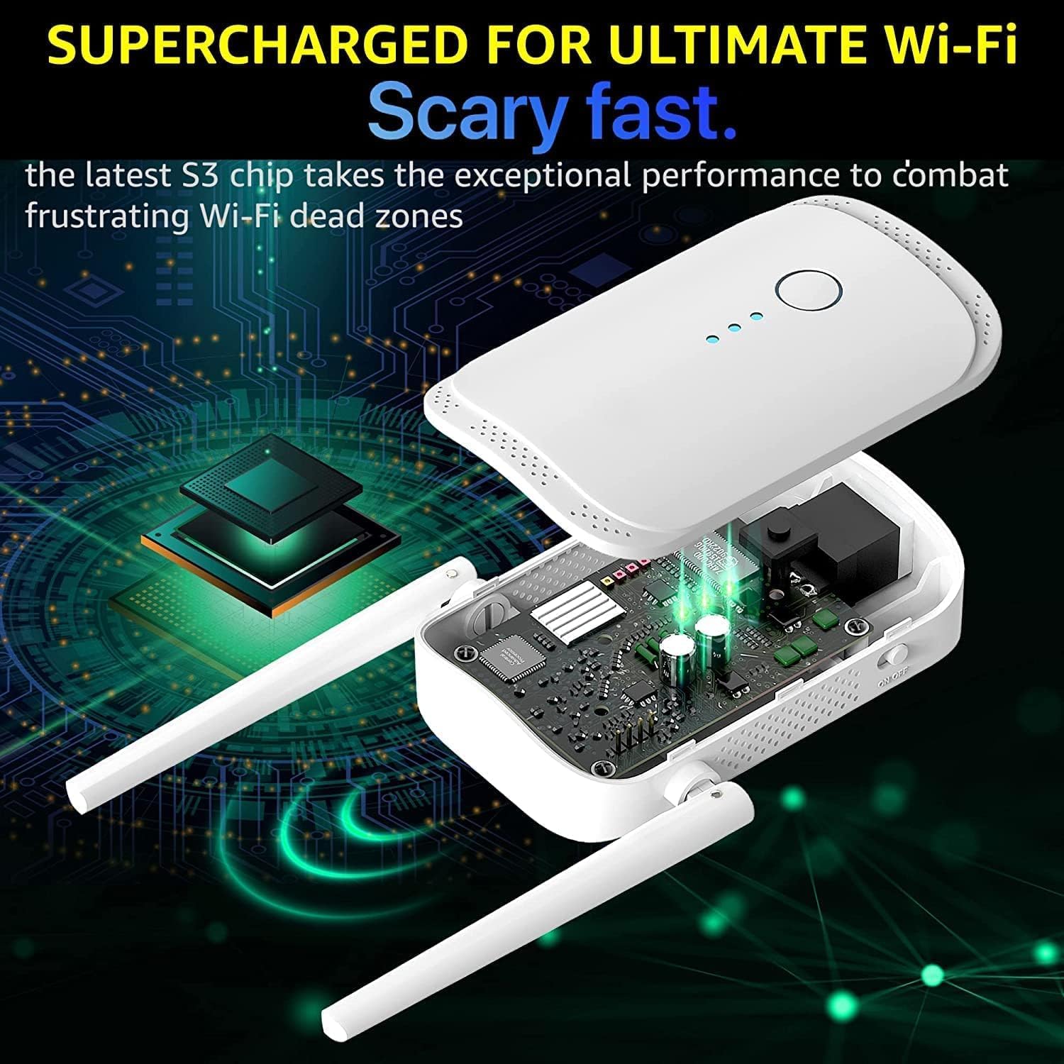 Powerful WiFi Extender Signal Booster, Up to 10,000 Sq Ft & 50 Devices, Whole Home Coverage Internet Repeater with Ethernet Port, Works with Any Router | Plug and Play (White) (White)