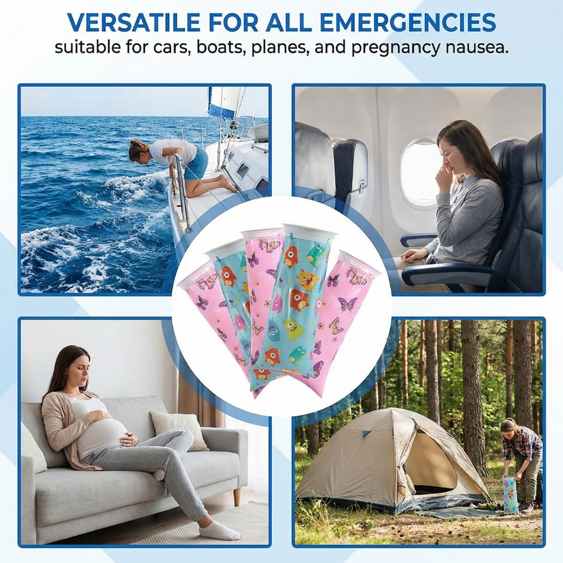 Sacchetti Vomito Monouso Emesis Anti-Perdita 10 Pezzi per Bambini Adulti Viaggio Auto