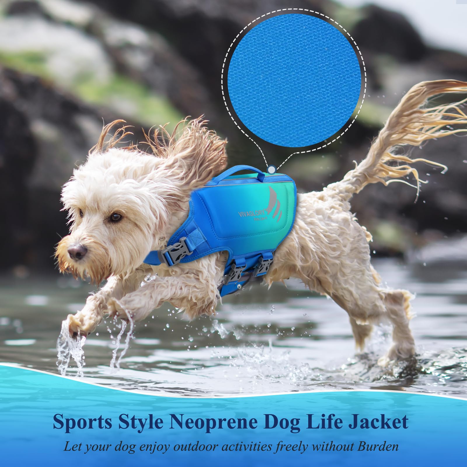 VIVAGLORY High Buoyancy Dog Life Jacket, Swim Vest with Handle, Dog Life Jacket for Swimming & Boating, Buoyancy for Doggy S, Turquoise - Image 3