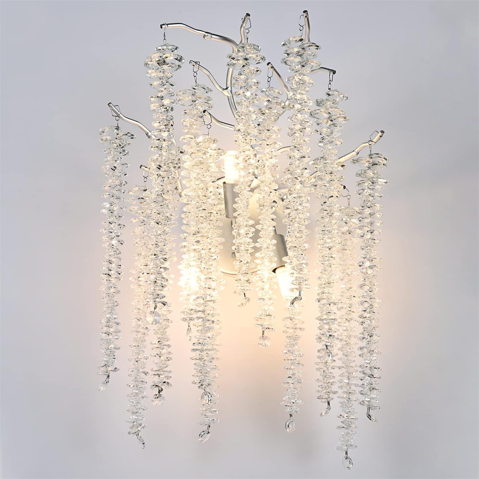 MESOVFCA Modern Silver Crystal Wall Sconce, Tree Branches Wall Lighting, Farmhouse Wall Sconce Luxury Bathroom Wall Lights Wall Sconces for Living Room, Bedroom, Dining Room, Foyer