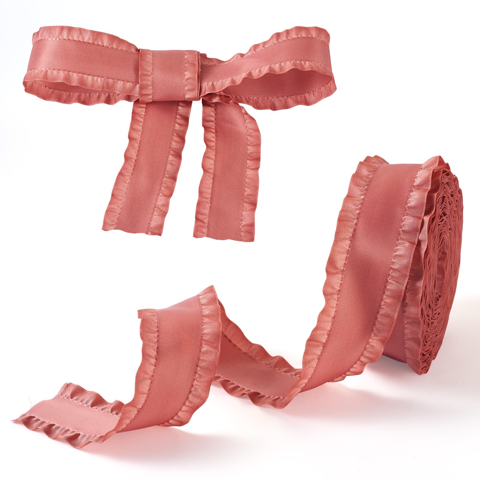 Crafans Ruffled Ribbons 40 mm Wide Flounce Polyester Ribbons Vintage Fabric Trims Skirt Ribbons Laced Ribbons for Bowknot Present Wrapped Clothes Making, Pink